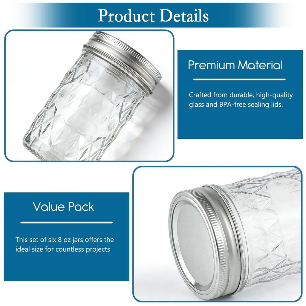 8oz & 16oz 24 Pack Canning Glass Jars with Airtight Lids R7139