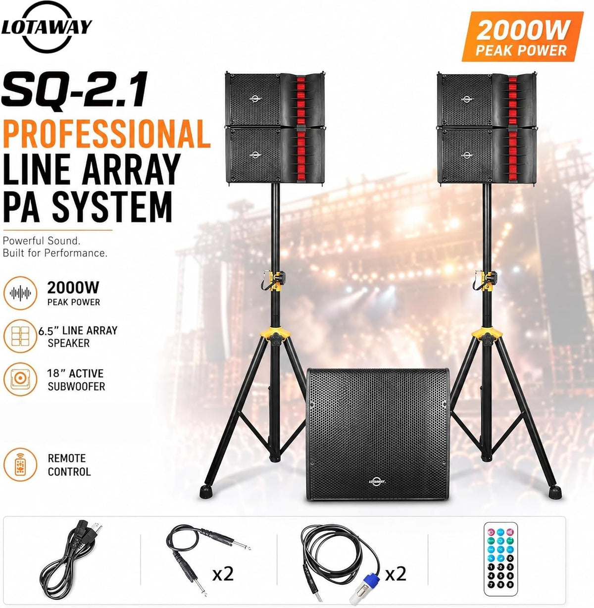 2000W Powered Line Array PA Speaker System with 18 Inch Subwoofer K449