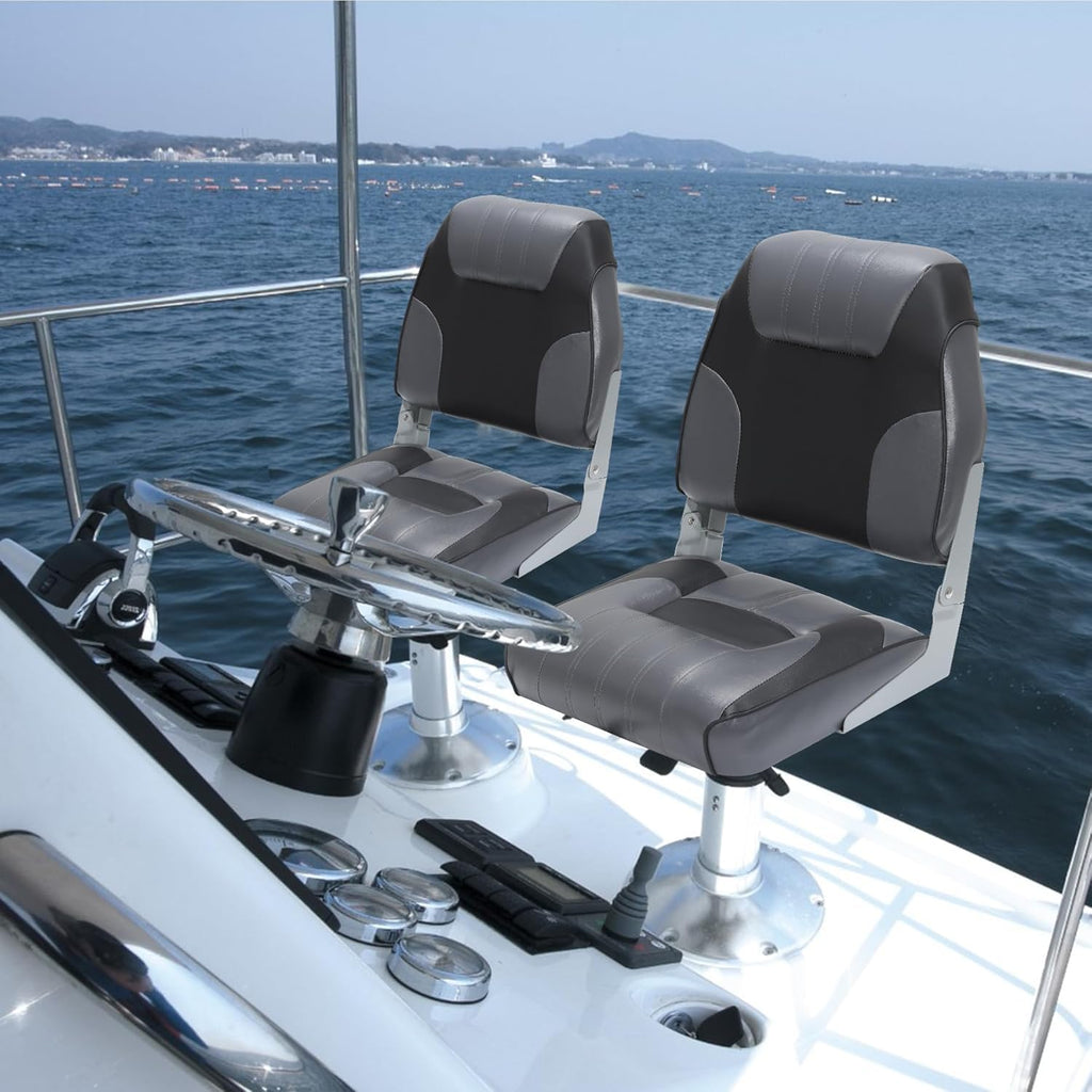 2 Pack Low Back Folding Boat Seats Black Gray C1124