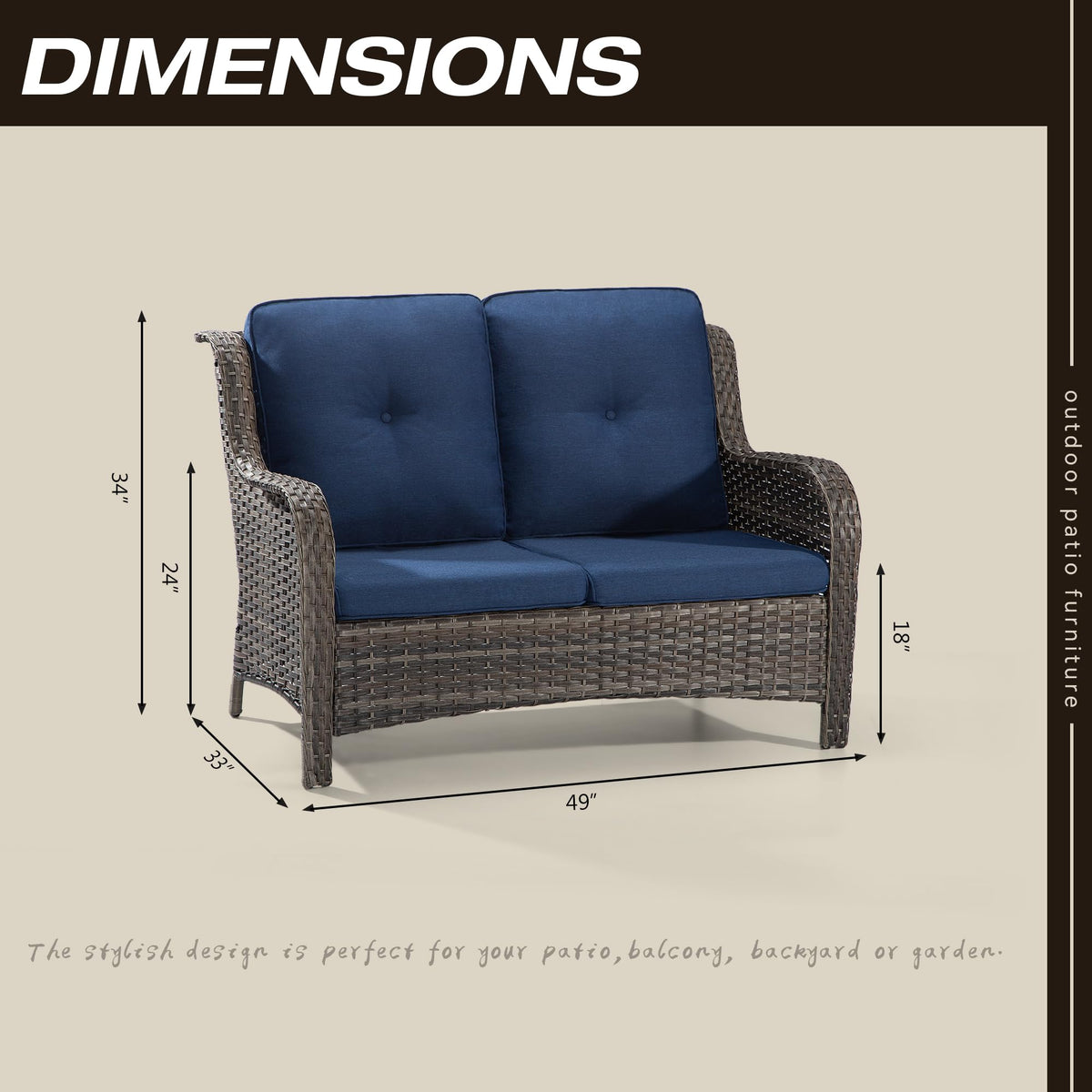 2-Seater Wicker Loveseat Sofa with Olefin Cushions Y622