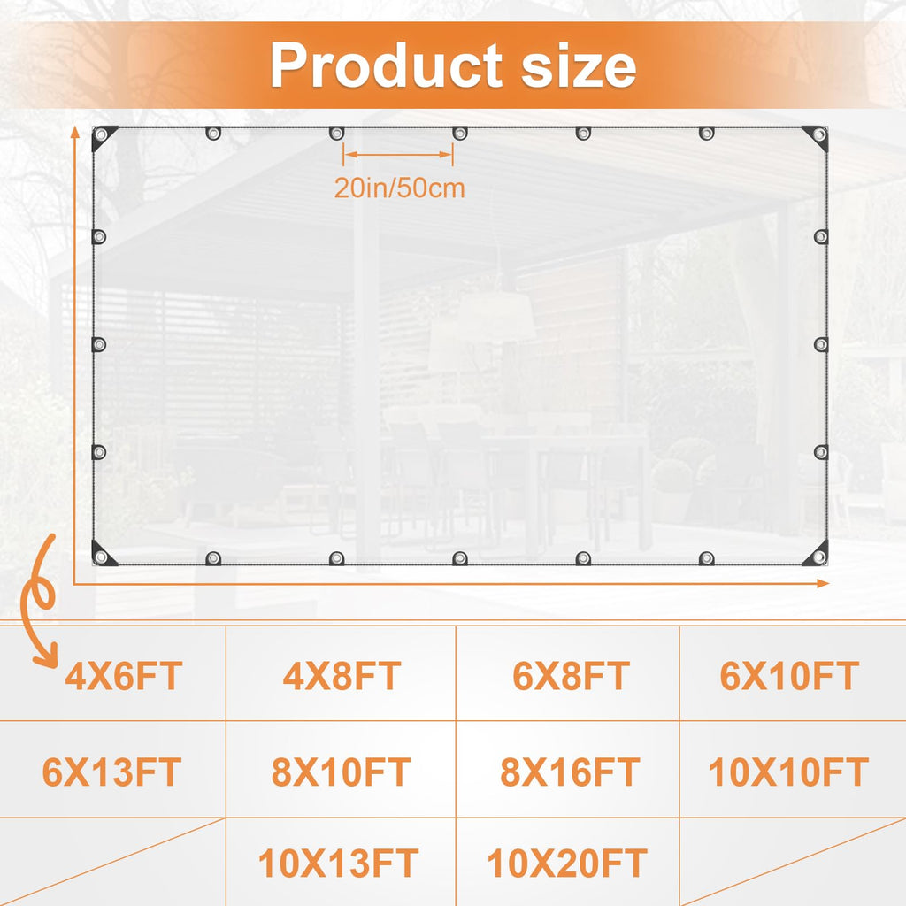10’ x 13’ Clear Heavy Duty Waterproof Vinyl Tarp with Grommets A2994