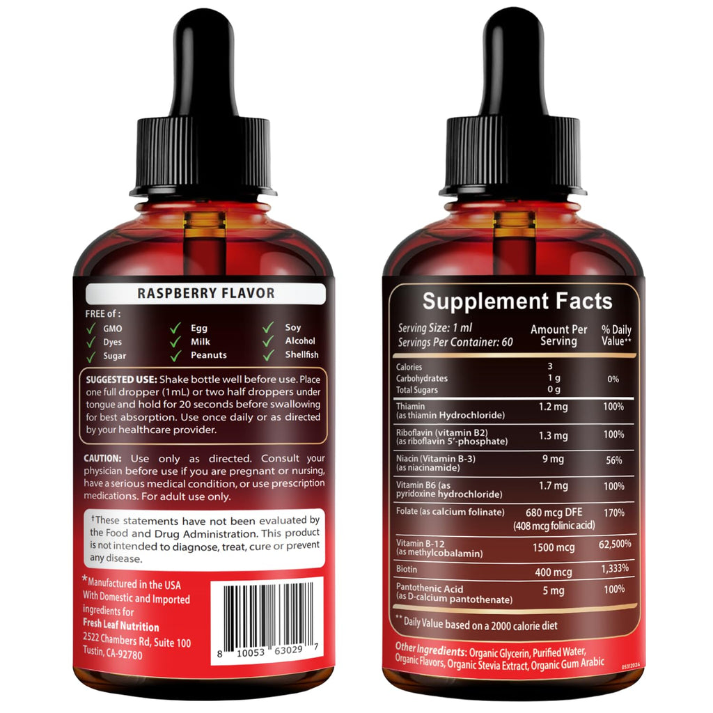 Vitamin B12 with B Complex 20000 mcg Vegan Raspberry Liquid Drops 2PK Y401