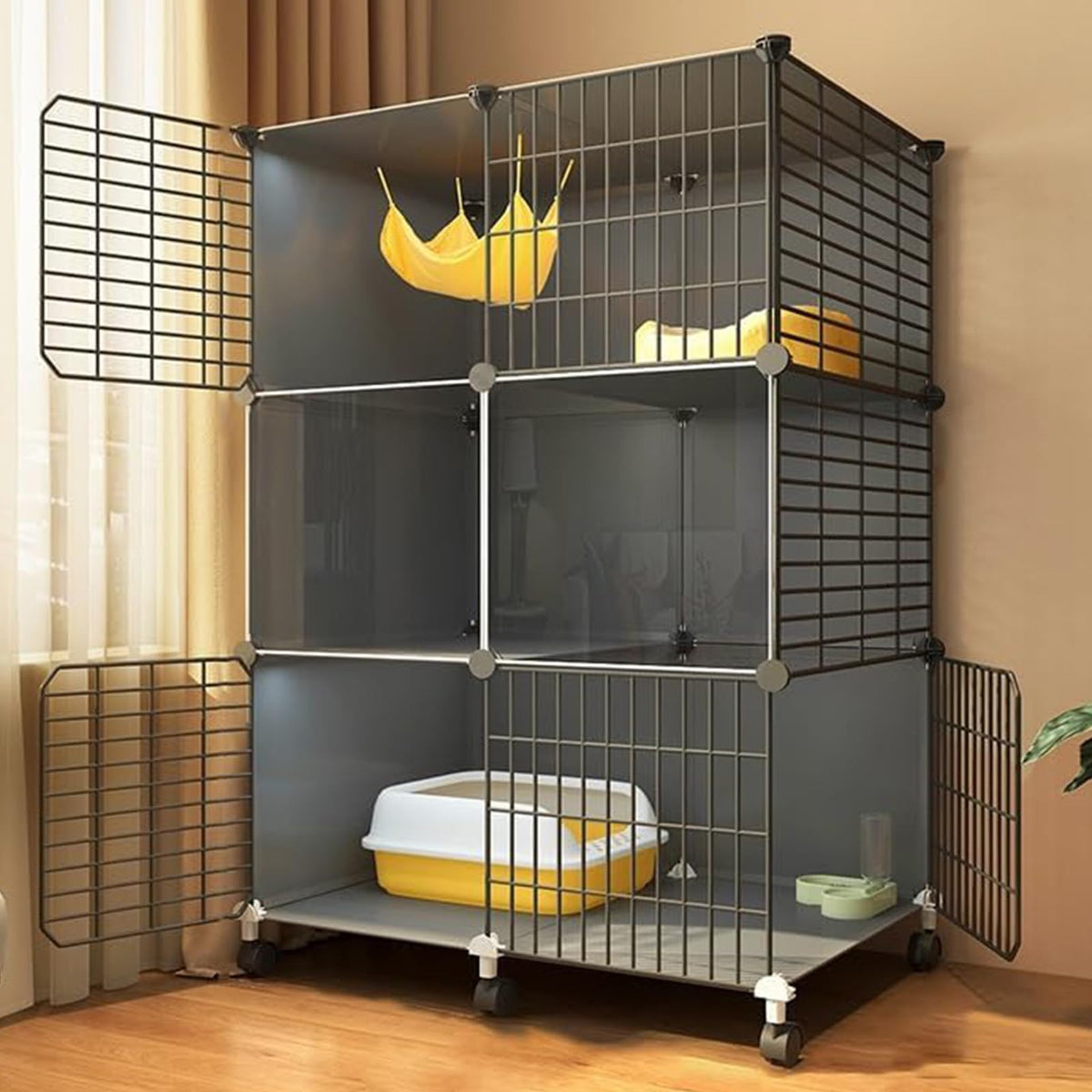 3 Tier Metal Cat Cage with Hammock and 4 Wheels C187