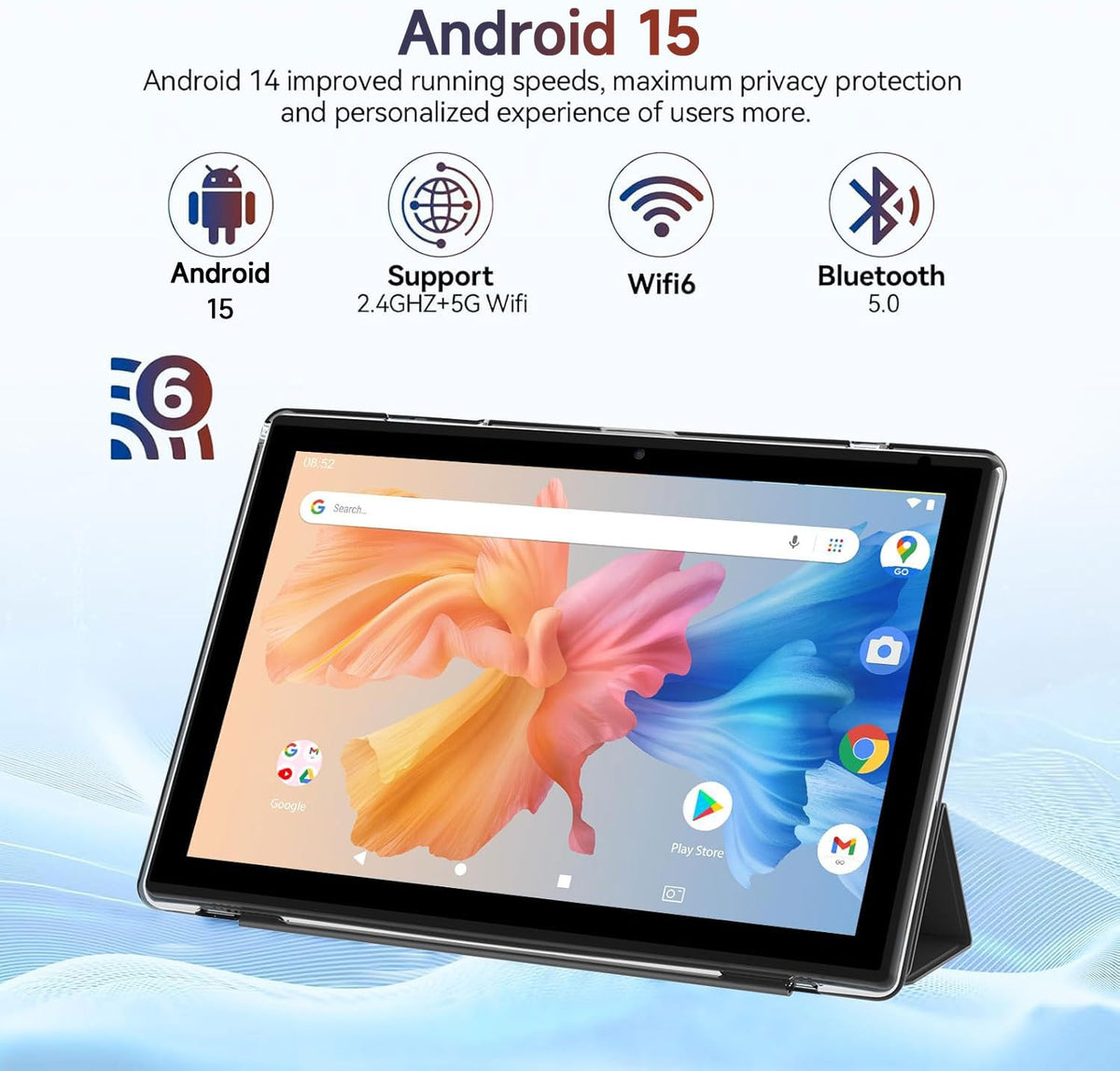 Android 15 Tablet 10 Inch 12GB RAM 64GB ROM 2 in 1 with Keyboard Case Mouse Stylus W141295