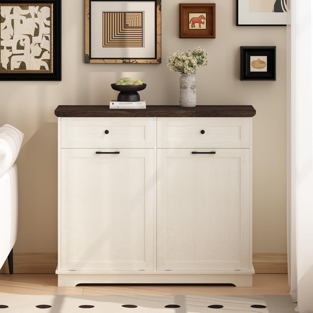 20 Gallon Wooden Tilt Out Trash Can Cabinet with Drawers M6416