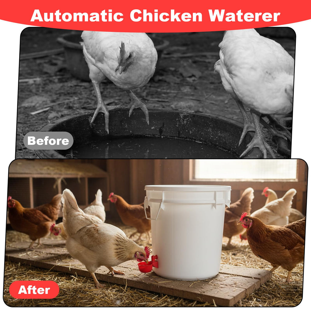 Automatic Chicken Waterer Cups 24-Pack Poultry Drinker with Hole Saw N83889