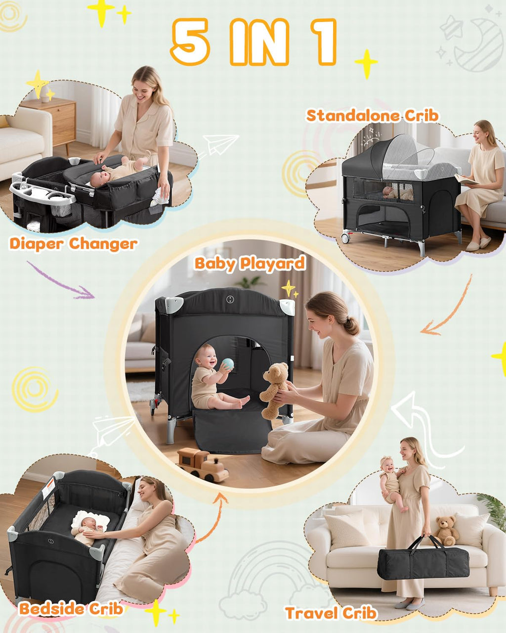 5 in 1 Bedside Bassinet U394