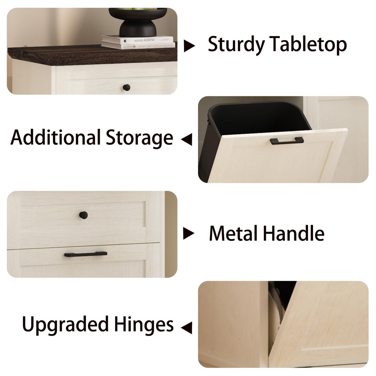 20 Gallon Wooden Tilt Out Trash Can Cabinet with Drawers M6416