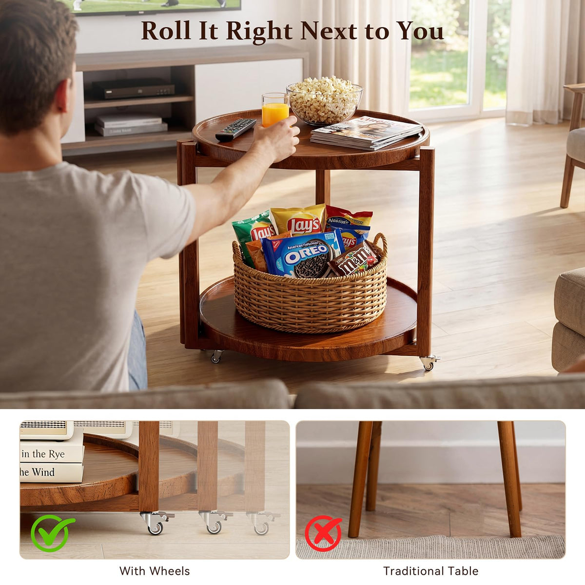 Rolling Side Table with Wheels B176