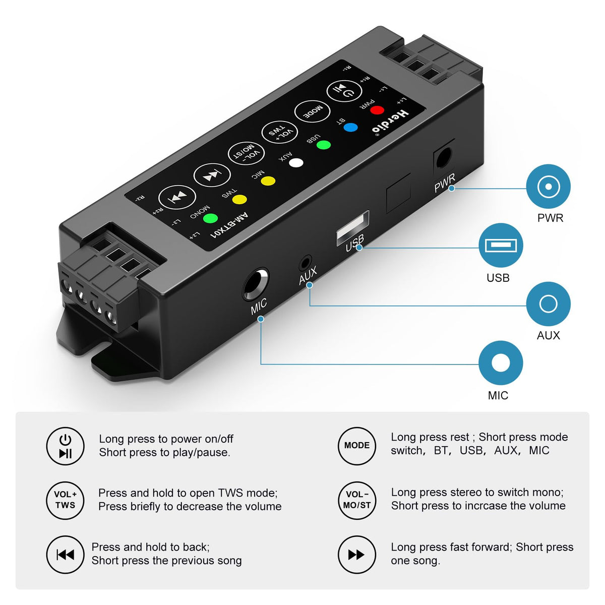 4-Channel Bluetooth Amplifier 200W with Power Supply O1601