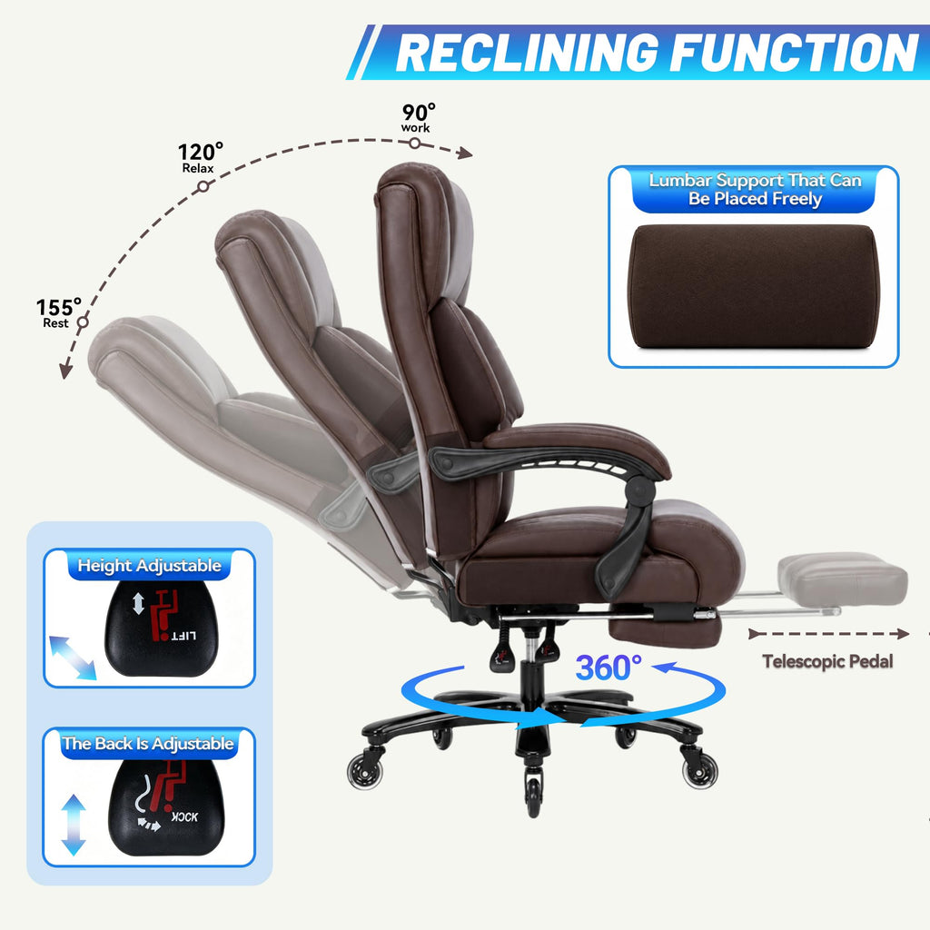 Brown Heavy Duty Reclining Executive Office Chair with Footrest H872686