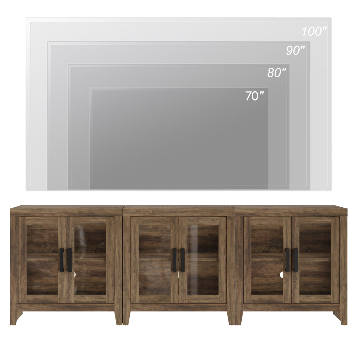 Brown Wood TV Stand with Glass Doors and Storage O38620