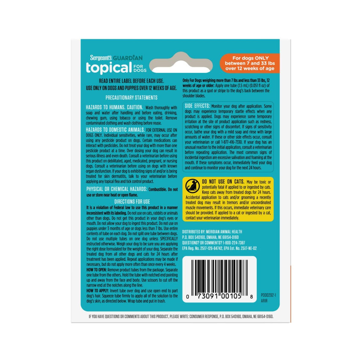Flea & Tick Topical Dogs 7-33 lbs 3-Month H584