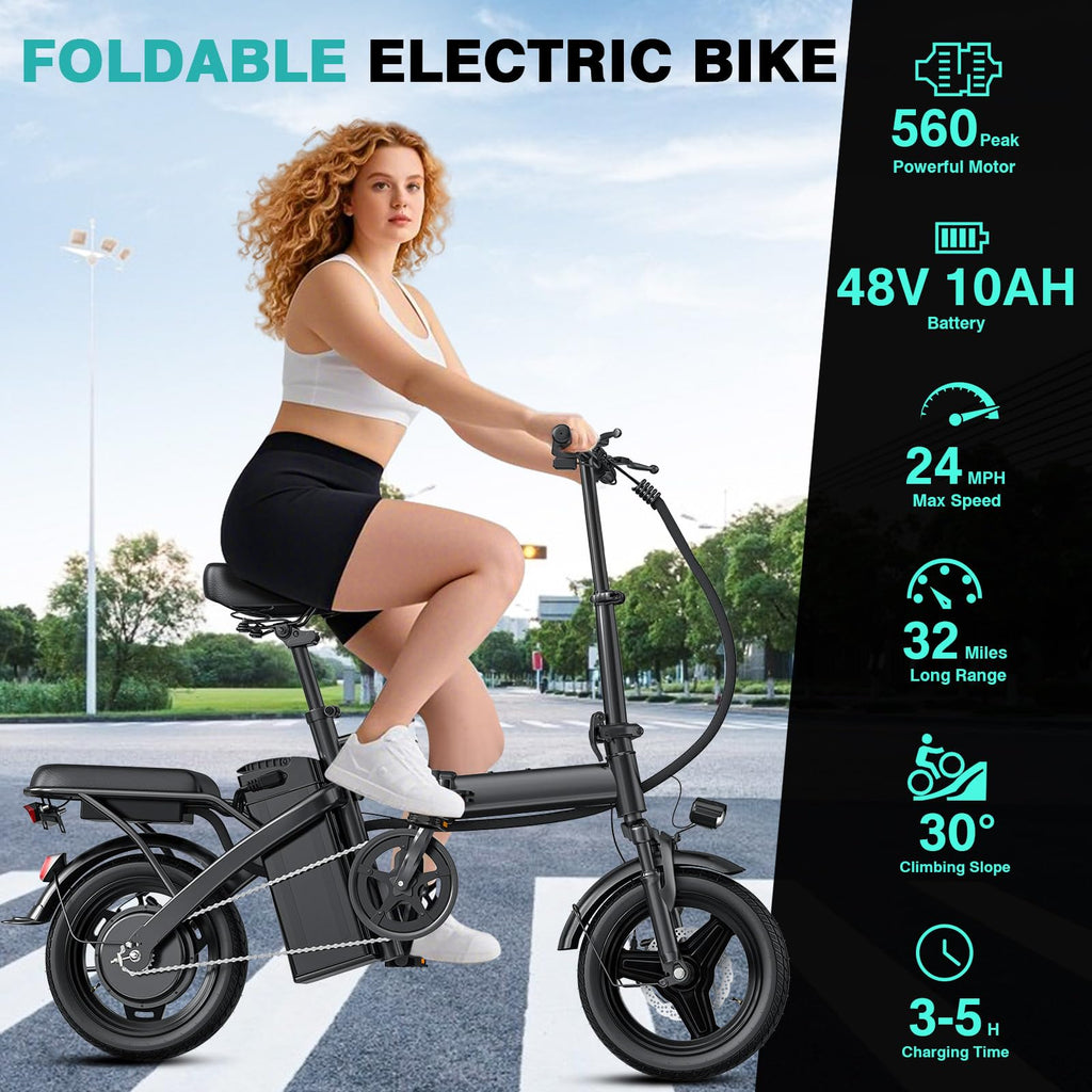 Electric Bike 1200W Peak Motor 20-28MPH 32 Miles Range Removable Battery Q219080