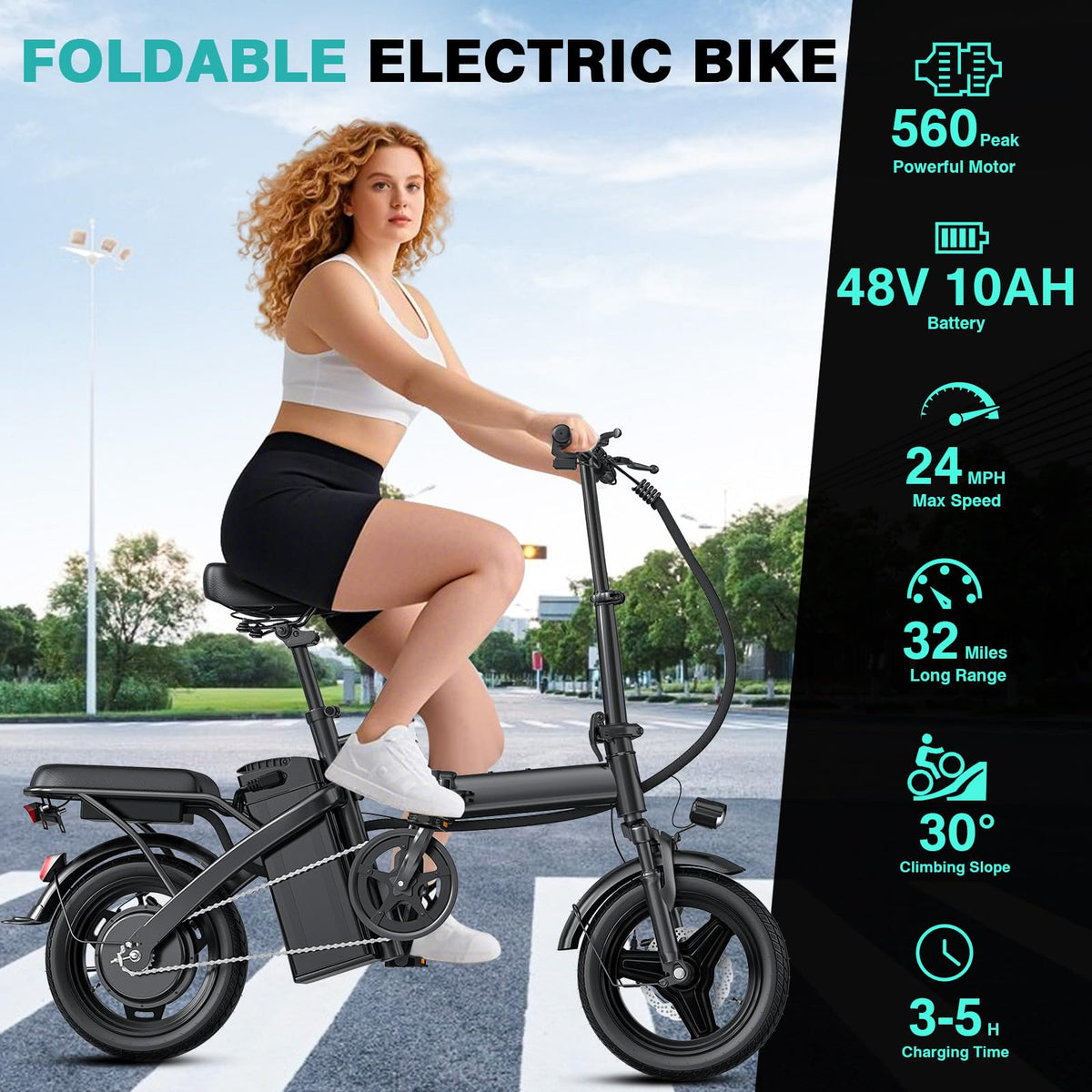 Electric Bike 1200W Peak Motor 20-28MPH 32 Miles Range Removable Battery Q219080