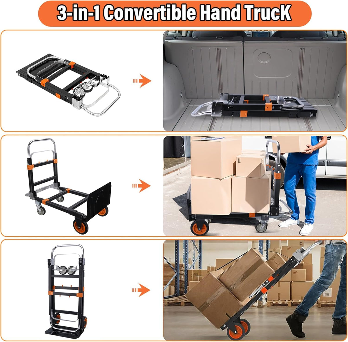 3 in 1 Folding Hand Truck 500lbs Capacity X910655