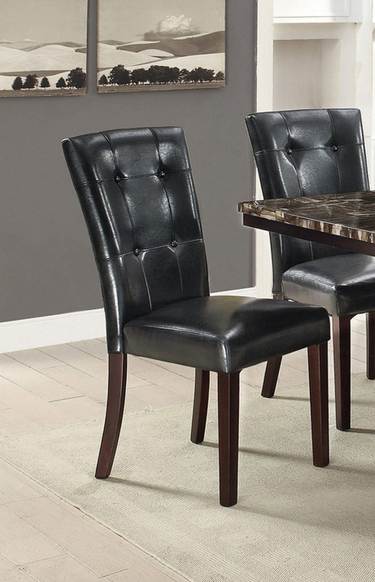 Black Faux Leather Tufted Parson Chairs Set of 2 Z45092
