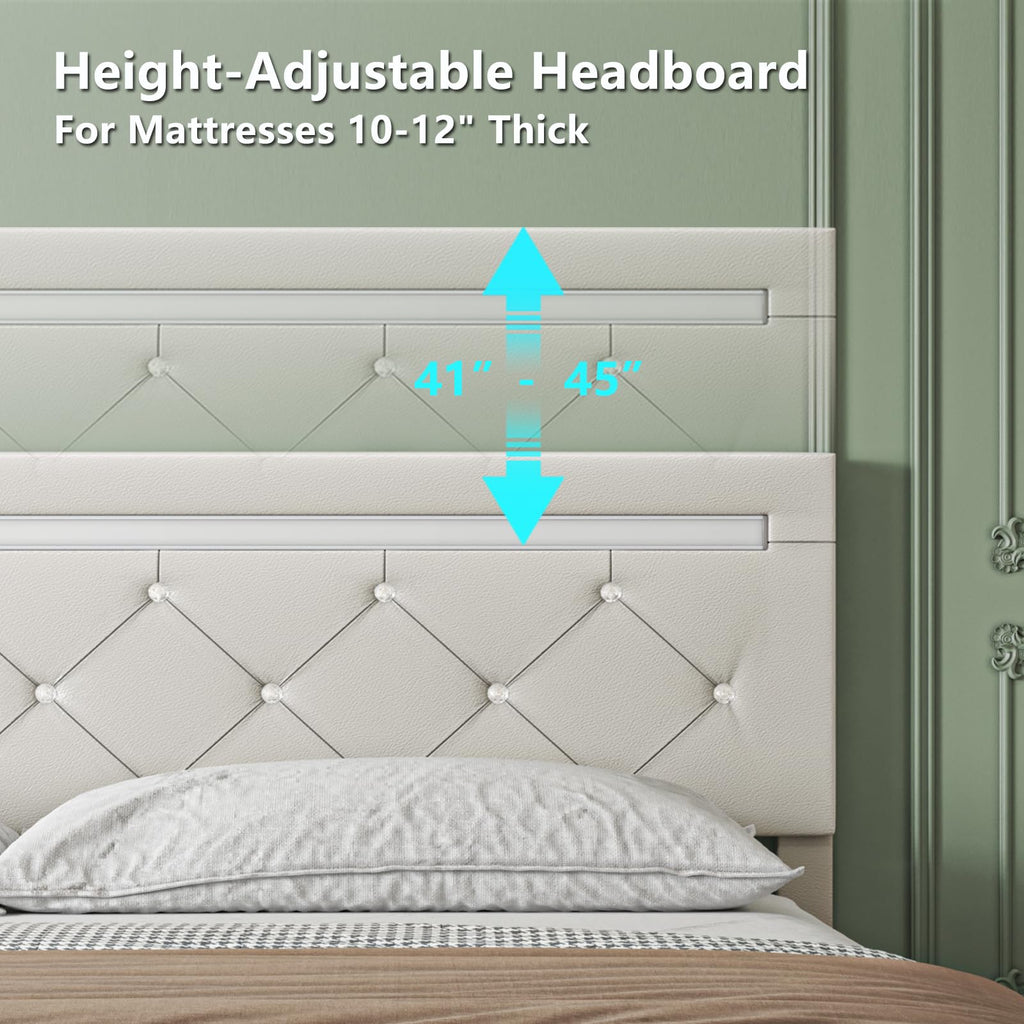 Full Size Bed Frame with LED Light and Storage Drawers N8486