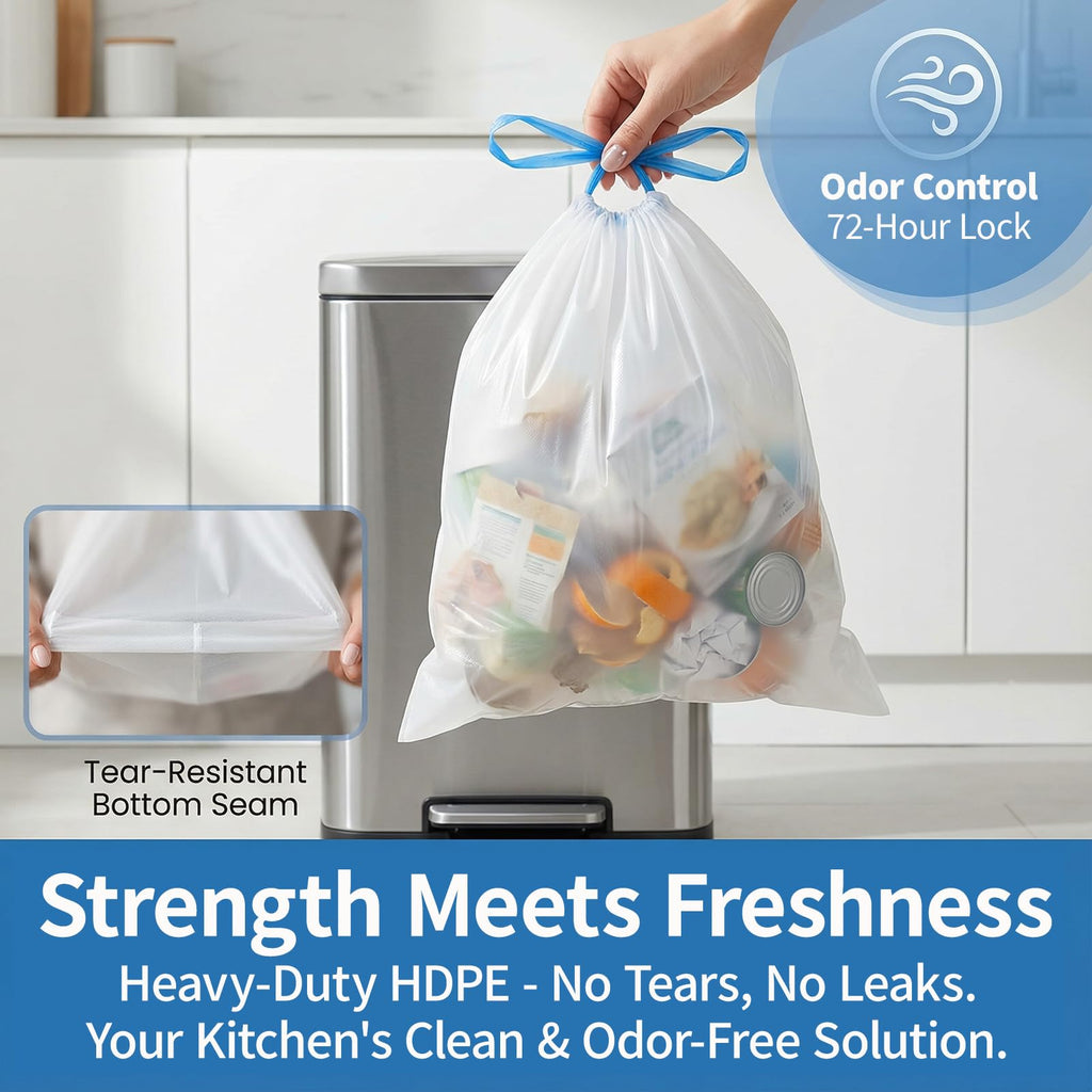 8 Gallon Drawstring Trash Bags 1.2 Mil Unscented 150 Count Y1761