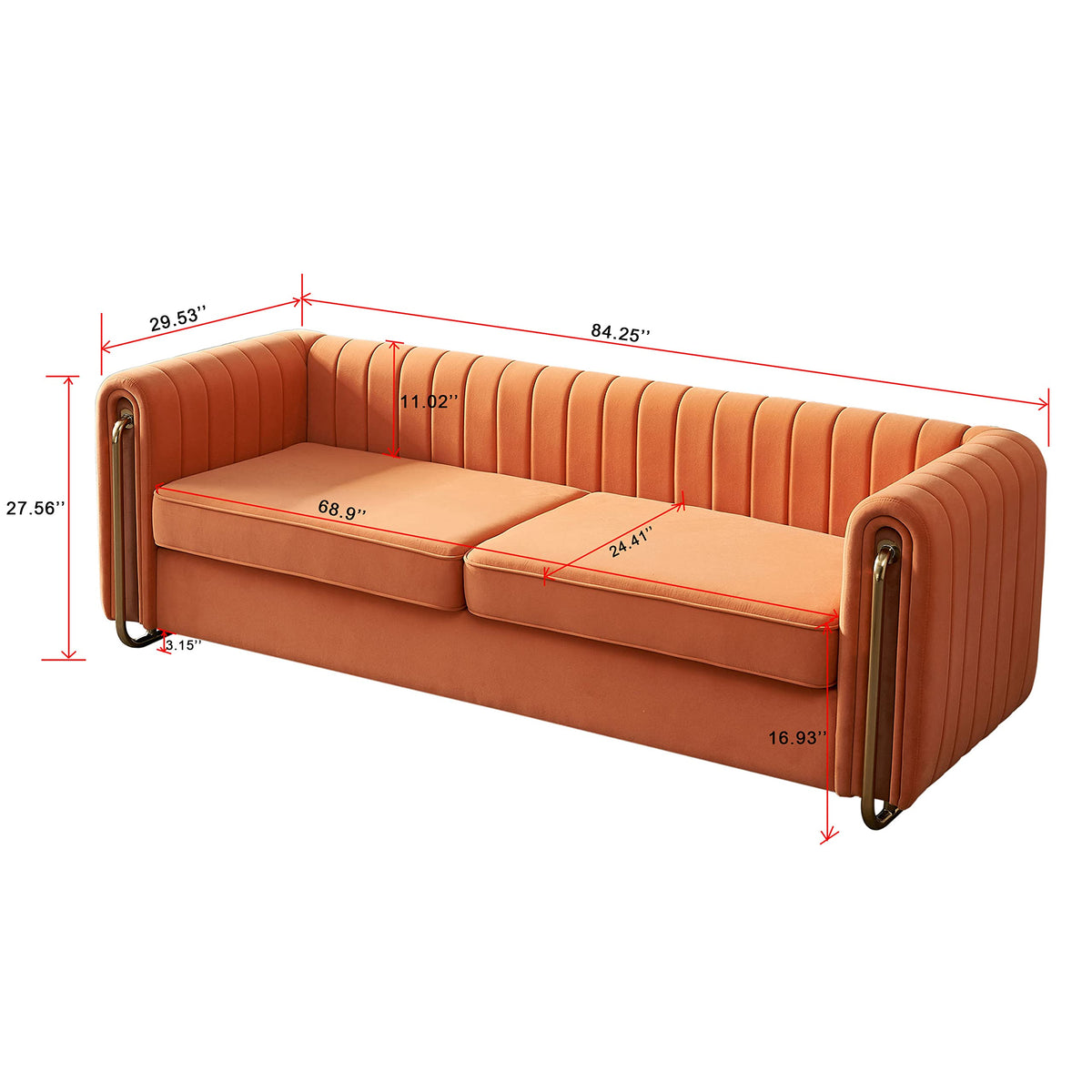 Orange Velvet 84 Inch 3-Seater Sofa Q7701