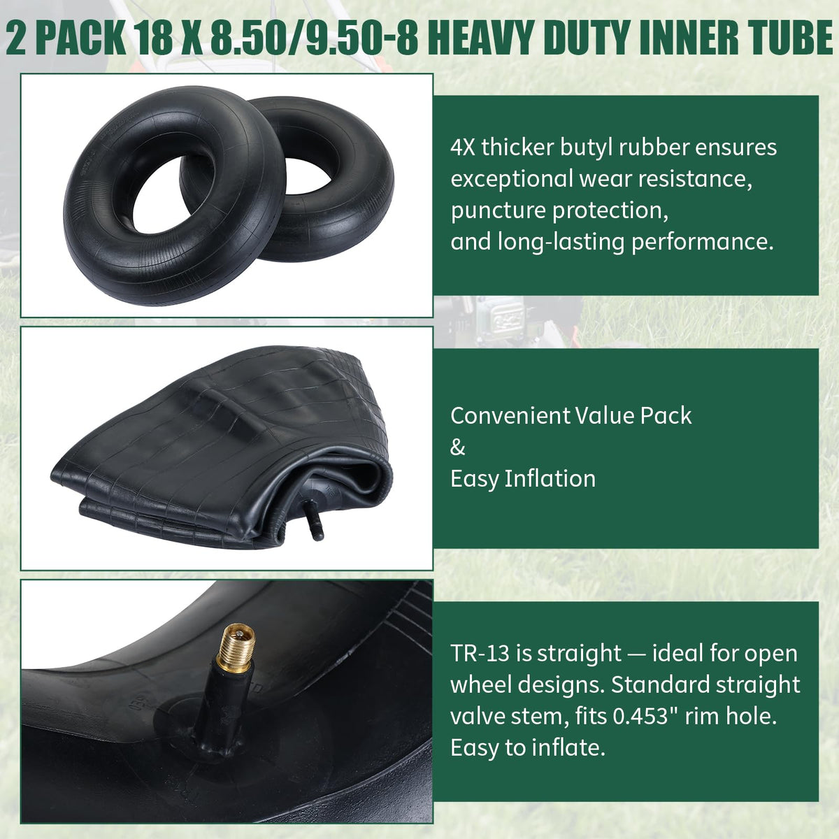 2Pcs 18X8.50/9.50-8 Inner Tubes with TR-13 Valve Stem Z851