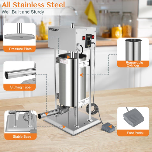 10L Electric Stainless Steel Sausage Stuffer with 5 Stuffing Tubes A976