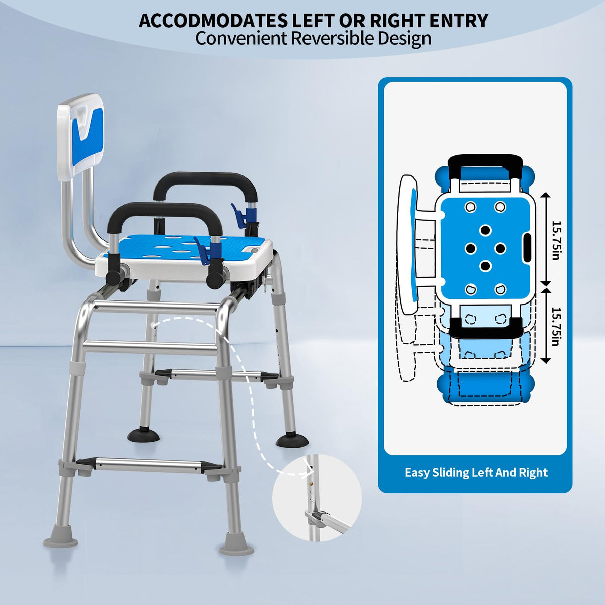 Sliding Shower Chair with Arms and Back, 500lbs Non Slip Aluminum Adjustable Height E67358