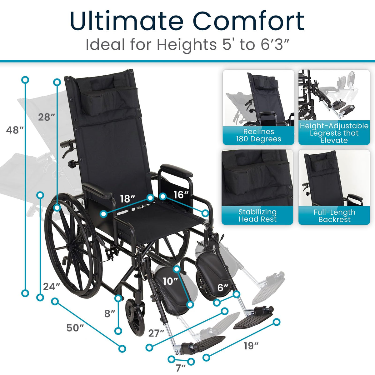 Reclining Wheelchair with Elevating Leg Rests U651223