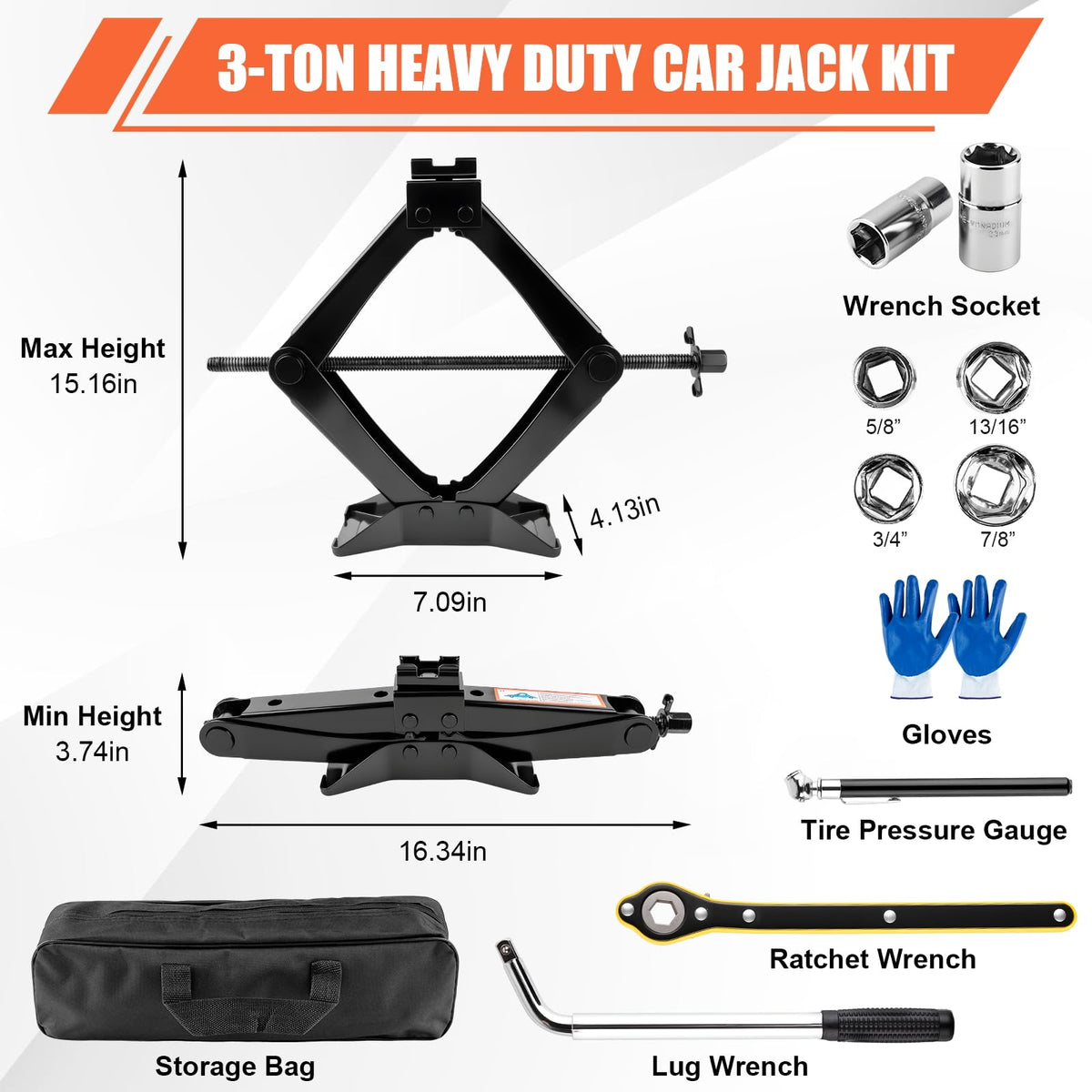 3 Ton Heavy Duty Scissor Jack with Lug Wrench Z58915