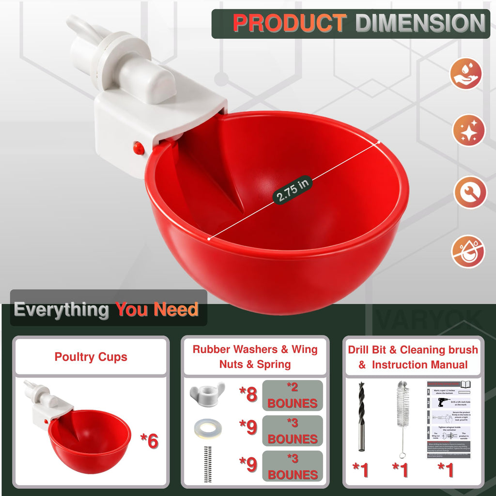 6 Pack Large Chicken Water Cups H9618