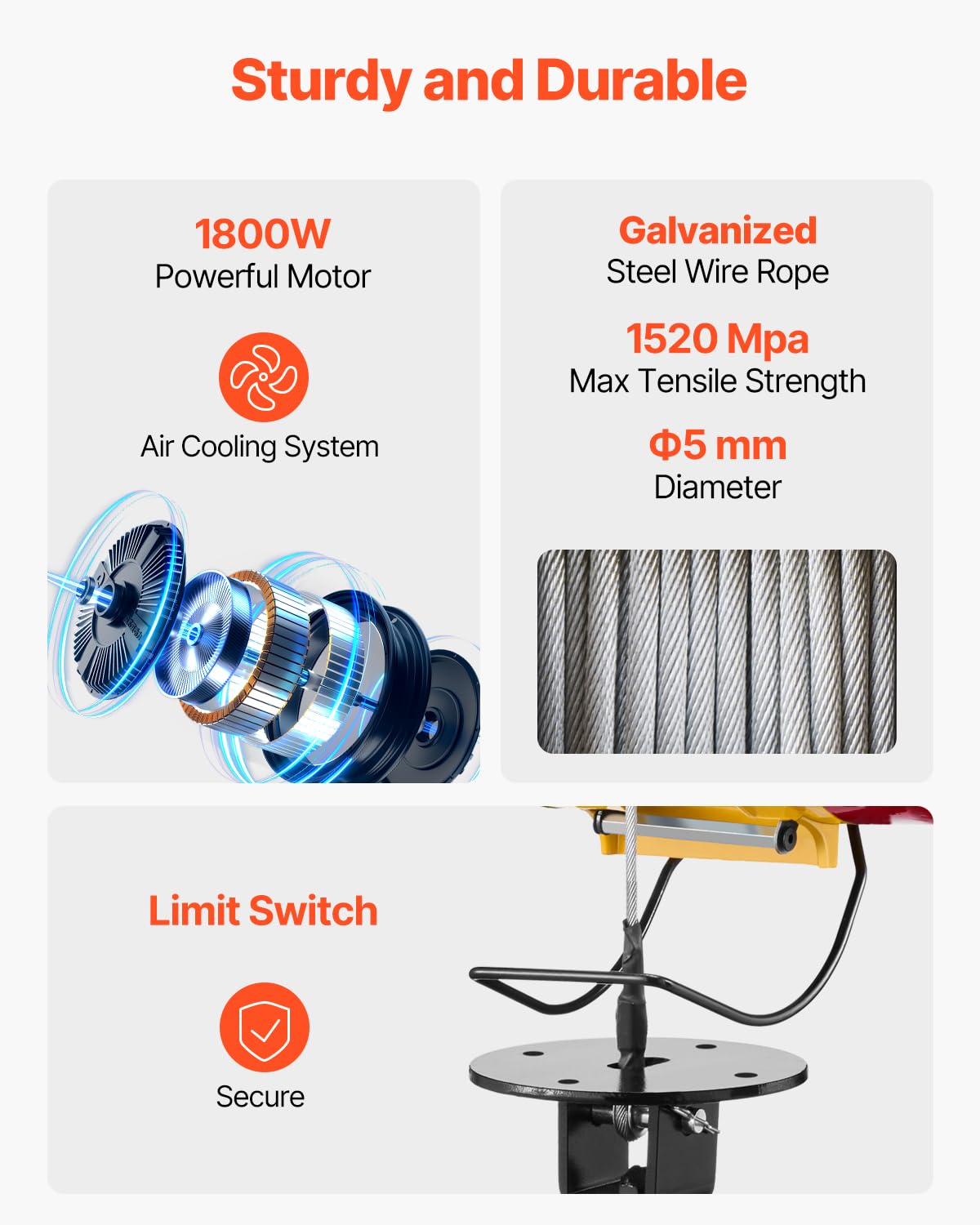 1100 lbs 1800W Portable Electric Hoist Winch with Wireless Remote Control O492056