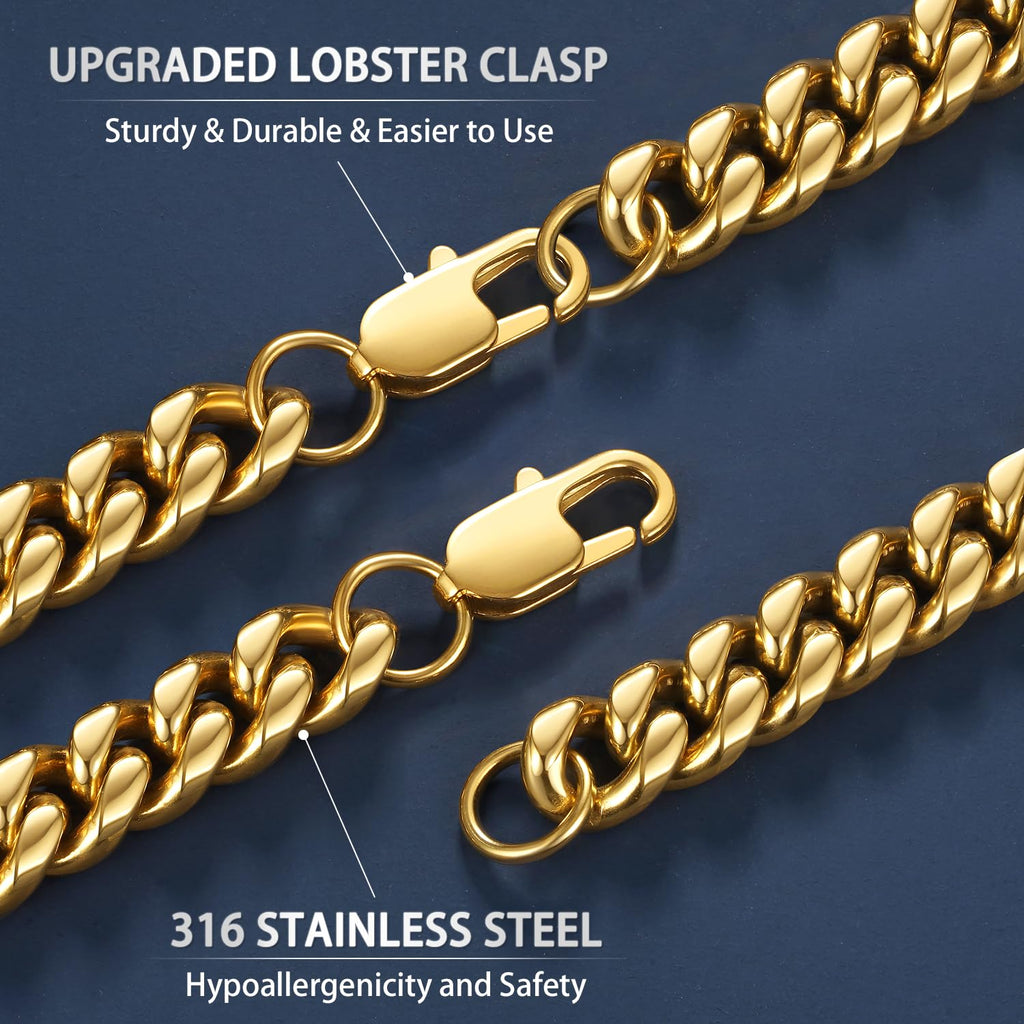 Cuban Link Chain 4mm 6mm 10mm 18K Gold Plated 316L Stainless Steel Necklace P703