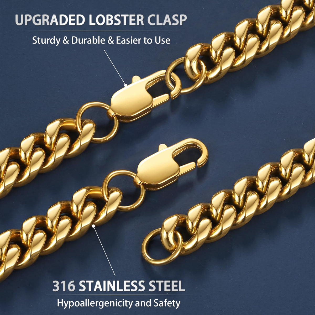 Cuban Link Chain 4mm 6mm 10mm 18K Gold Plated 316L Stainless Steel Necklace P703
