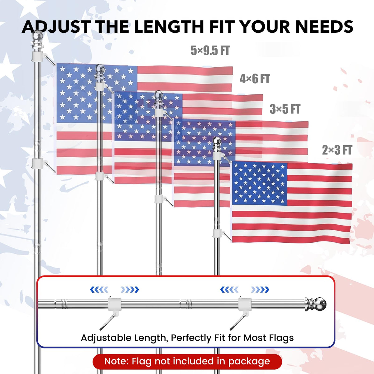 Silver 6 FT Stainless Steel Flag Pole Kit 2 Pack L7230
