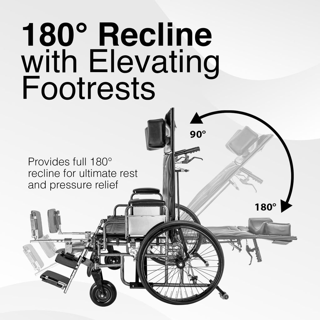28" Wide Seat Bariatric Reclining Manual Wheelchair with Elevating Leg Rests D192