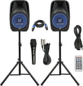 10" Powered 1000W DJ Speakers with Bluetooth USB SD Card AUX MP3 FM Radio PA System LED Lights Karaoke Mic E9915