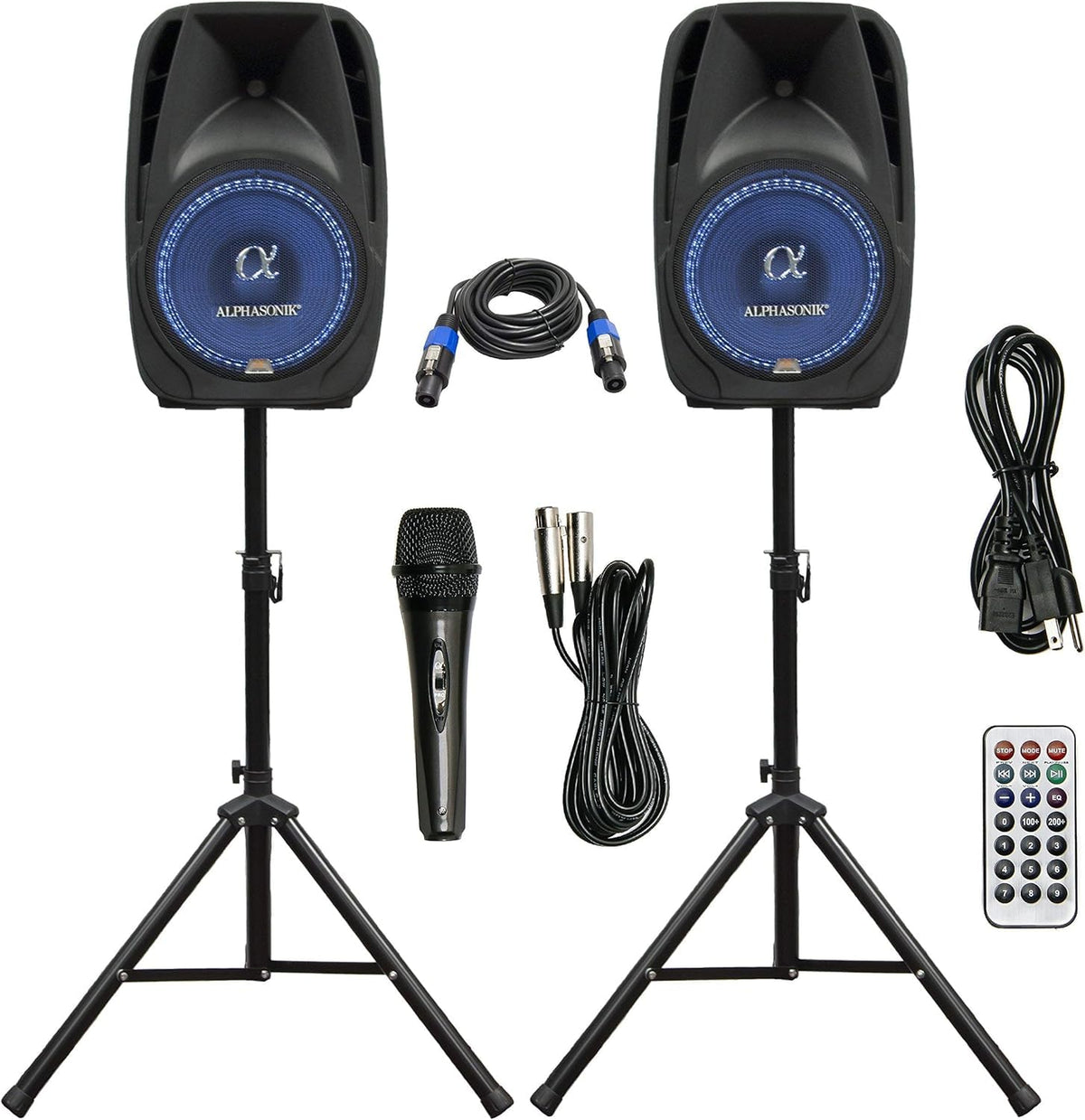 10" Powered 1000W DJ Speakers with Bluetooth USB SD Card AUX MP3 FM Radio PA System LED Lights Karaoke Mic E9915