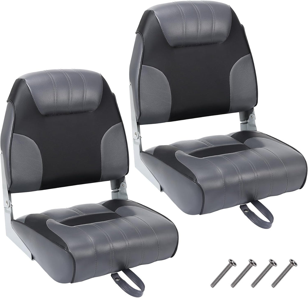 2 Pack Low Back Folding Boat Seats Black Gray C1124