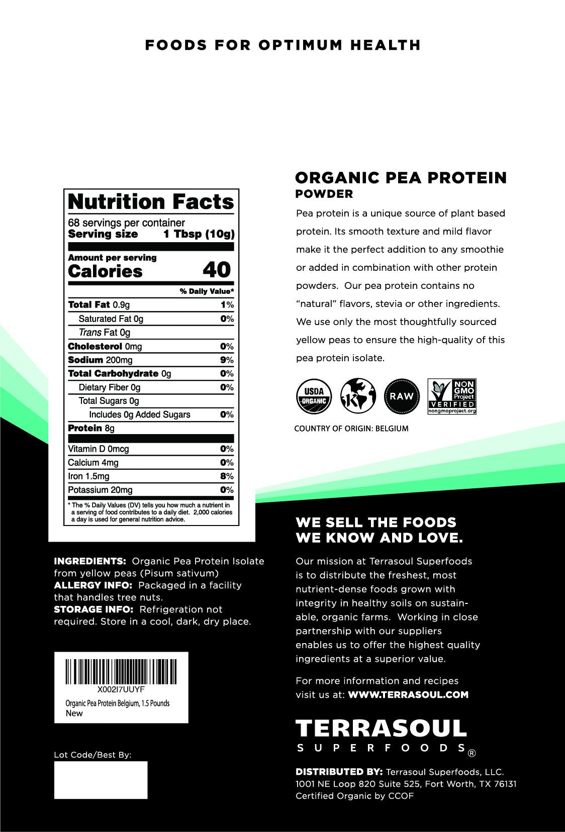 Organic Pea Protein, 1.5 Lbs Unflavored X734