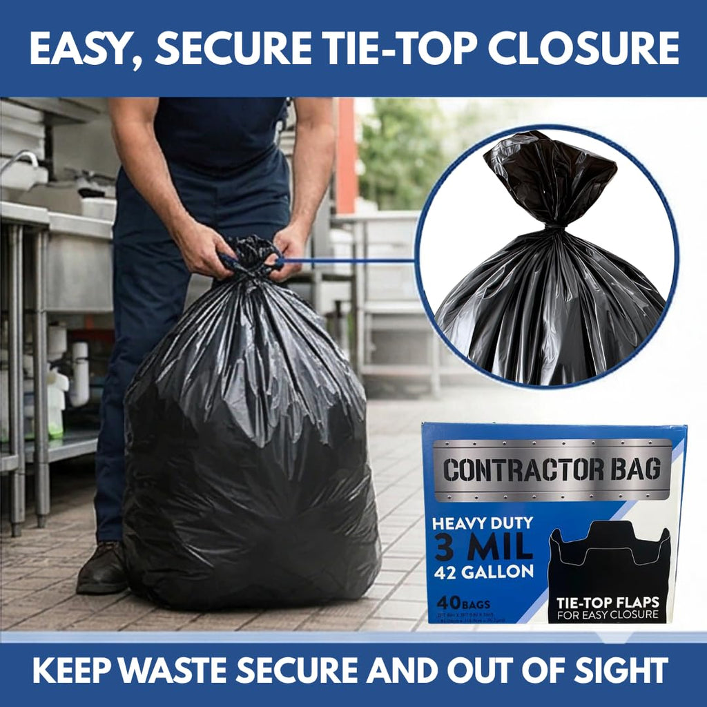 42 Gallon Black Contractor Garbage Bag, 40 Count V639383