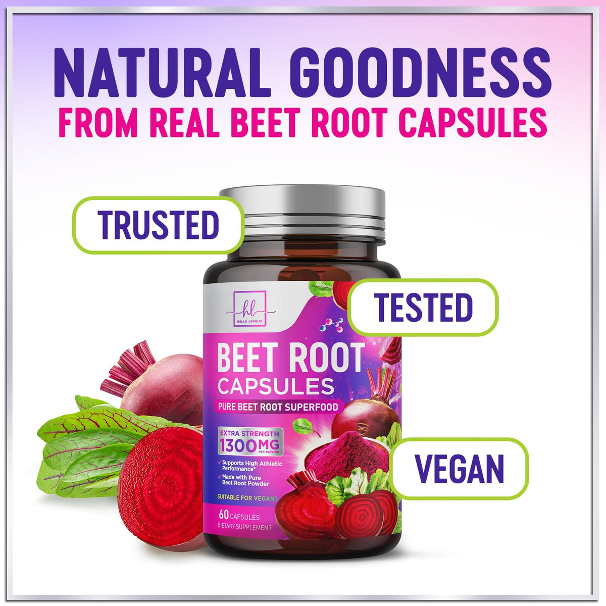 Organic Beet Root Capsules 1300mg 60 Capsules Y992