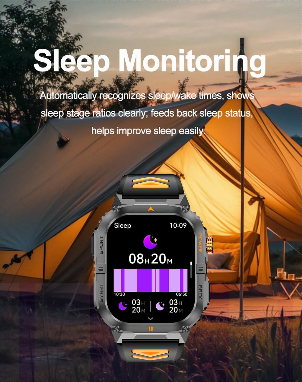 Military Smart Watch with Bluetooth Calling, Heart Rate Monitor, Sleep Tracking, Camouflage Green Q78350
