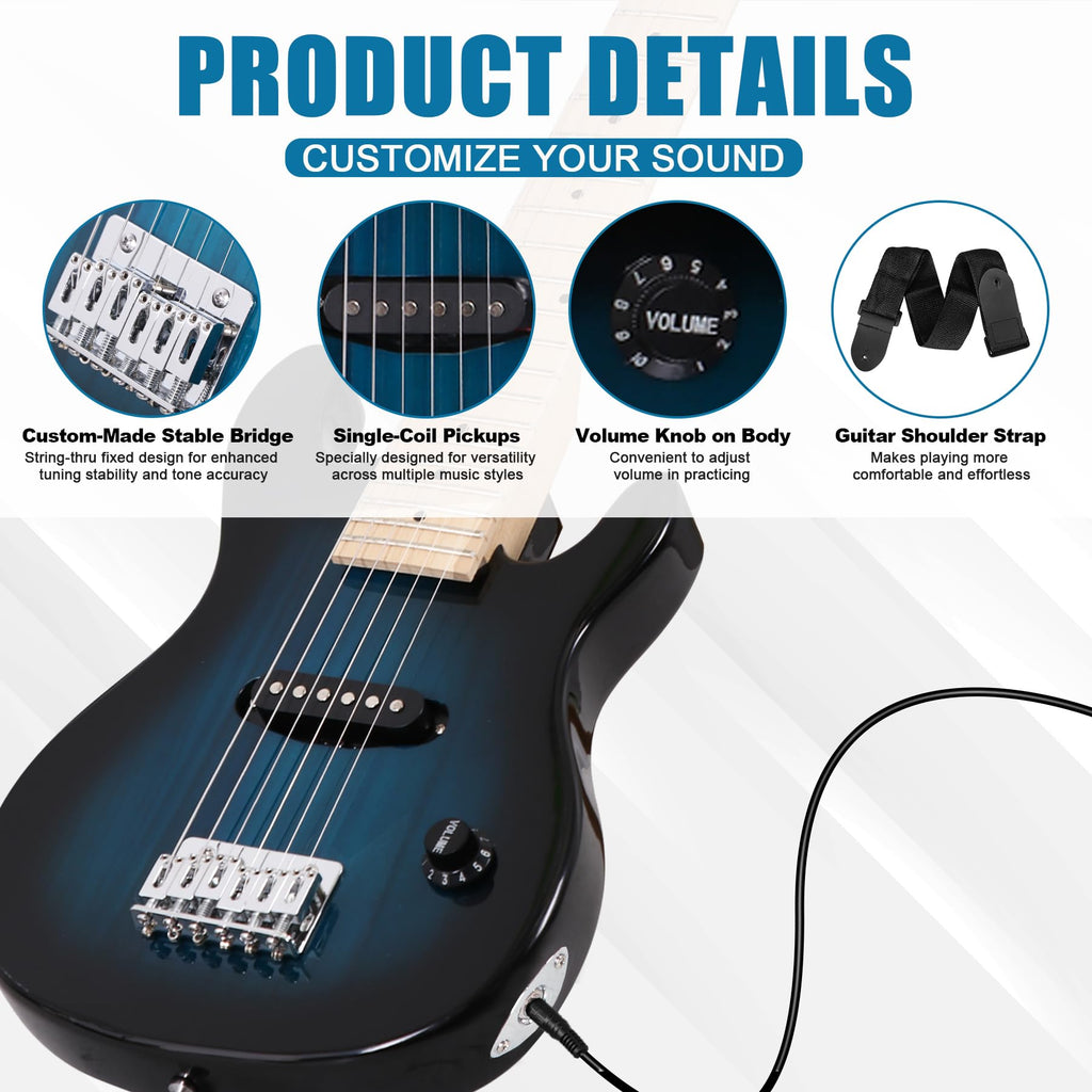 30 Inch Blue Electric Guitar Kit with Amplifier U584194