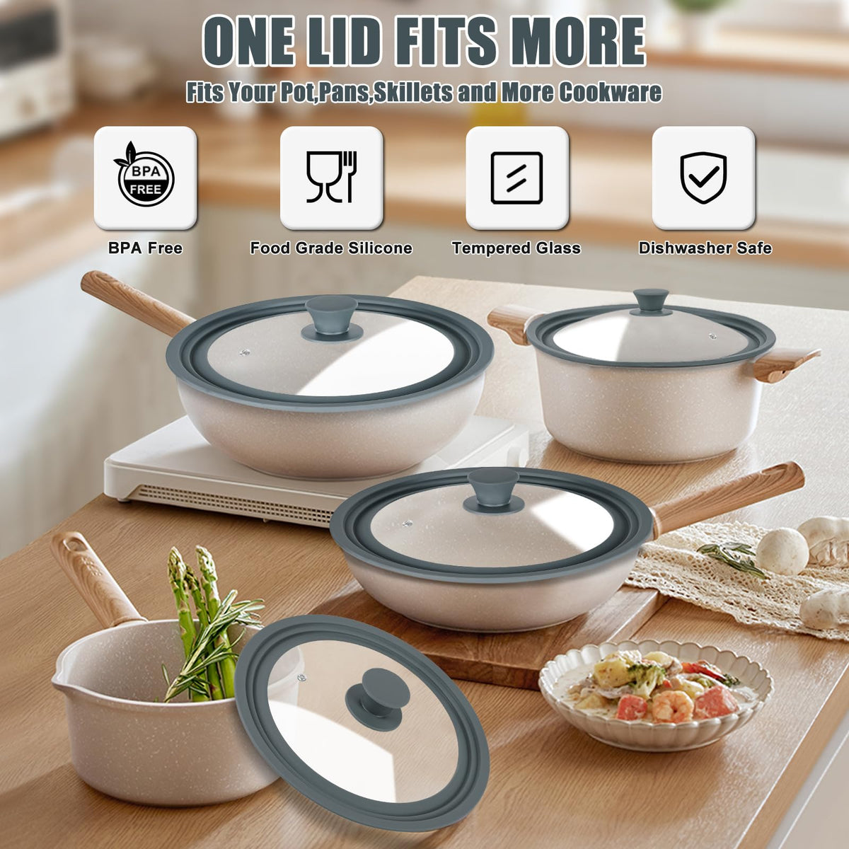 2 Pack Silicone Tempered Glass Universal Lid for Pots Pans and Skillets Q4261