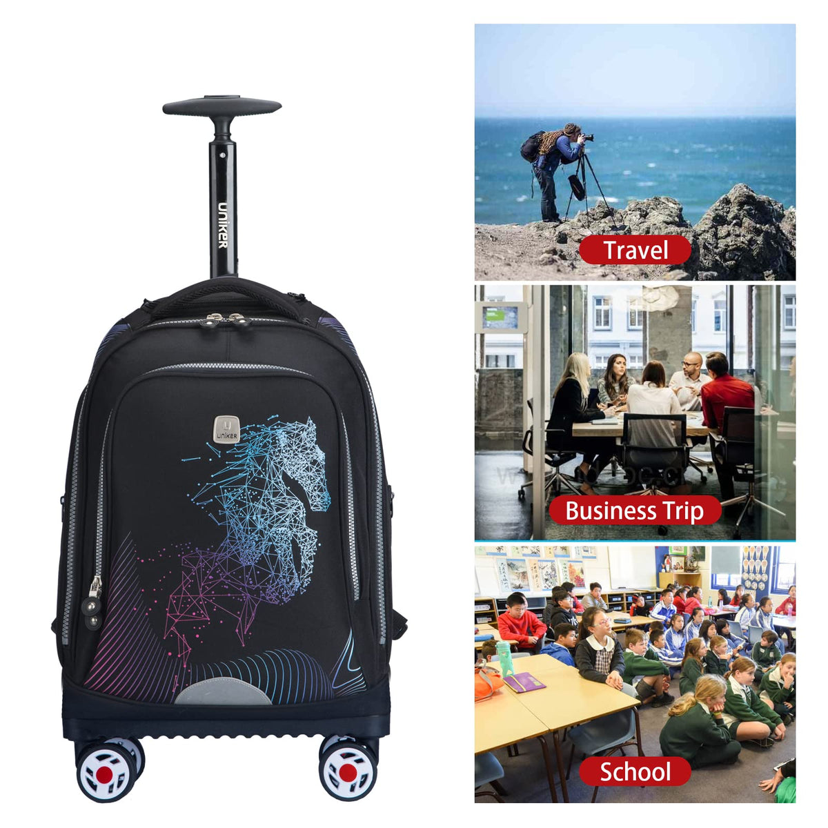 Rolling Backpack with Wheels Fits 15.6 Inch A595