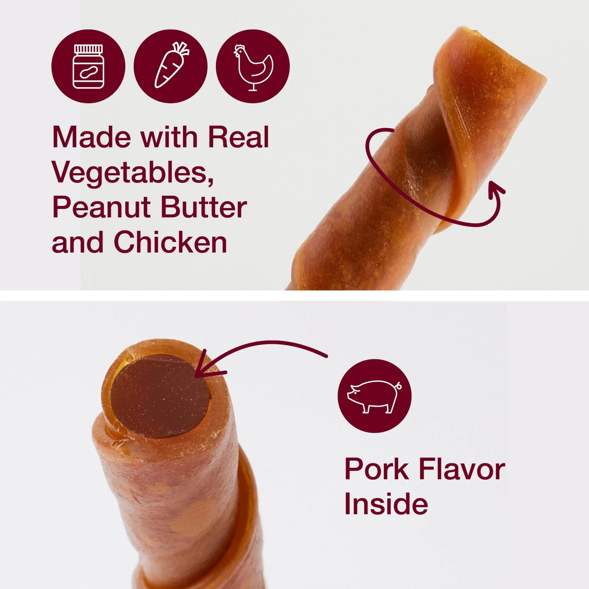 Peanut Butter Pork Flavor Rawhide-Free Dog Chews 6 Twistz P9824