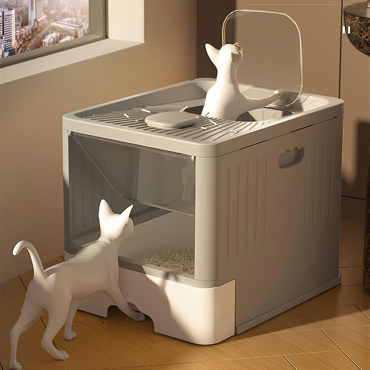 Cat Litter Box with Scoop, Large Top Entry Anti-Splashing with Lid, Enclosed Plastic, Drawer Type X933