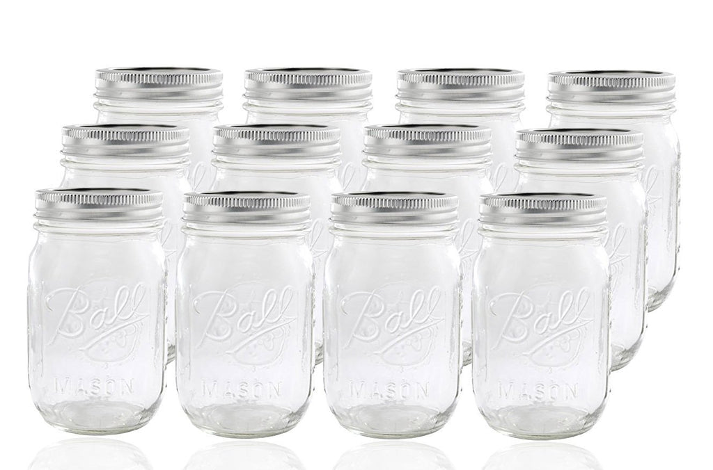 12 Regular Mouth Glass Mason Jars with Lid and Band C287