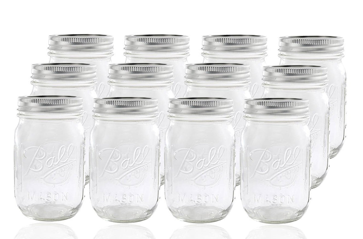 12 Regular Mouth Glass Mason Jars with Lid and Band C287