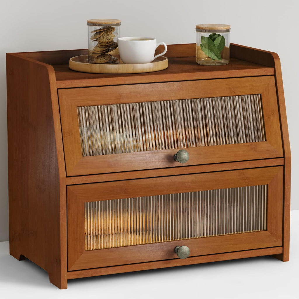 Wooden 2 Tier Roll Top Bread Box M9747
